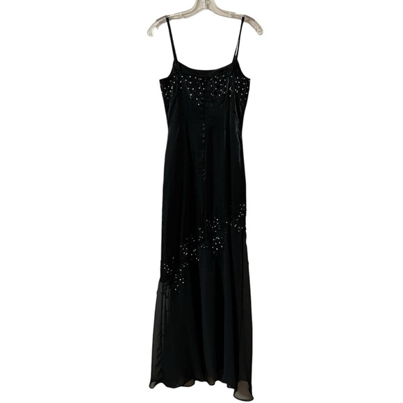 Cache Black Sheer Beaded Asymmetrical Formal Long Prom Gown Dress Size 4 Y2K - Picture 2 of 8